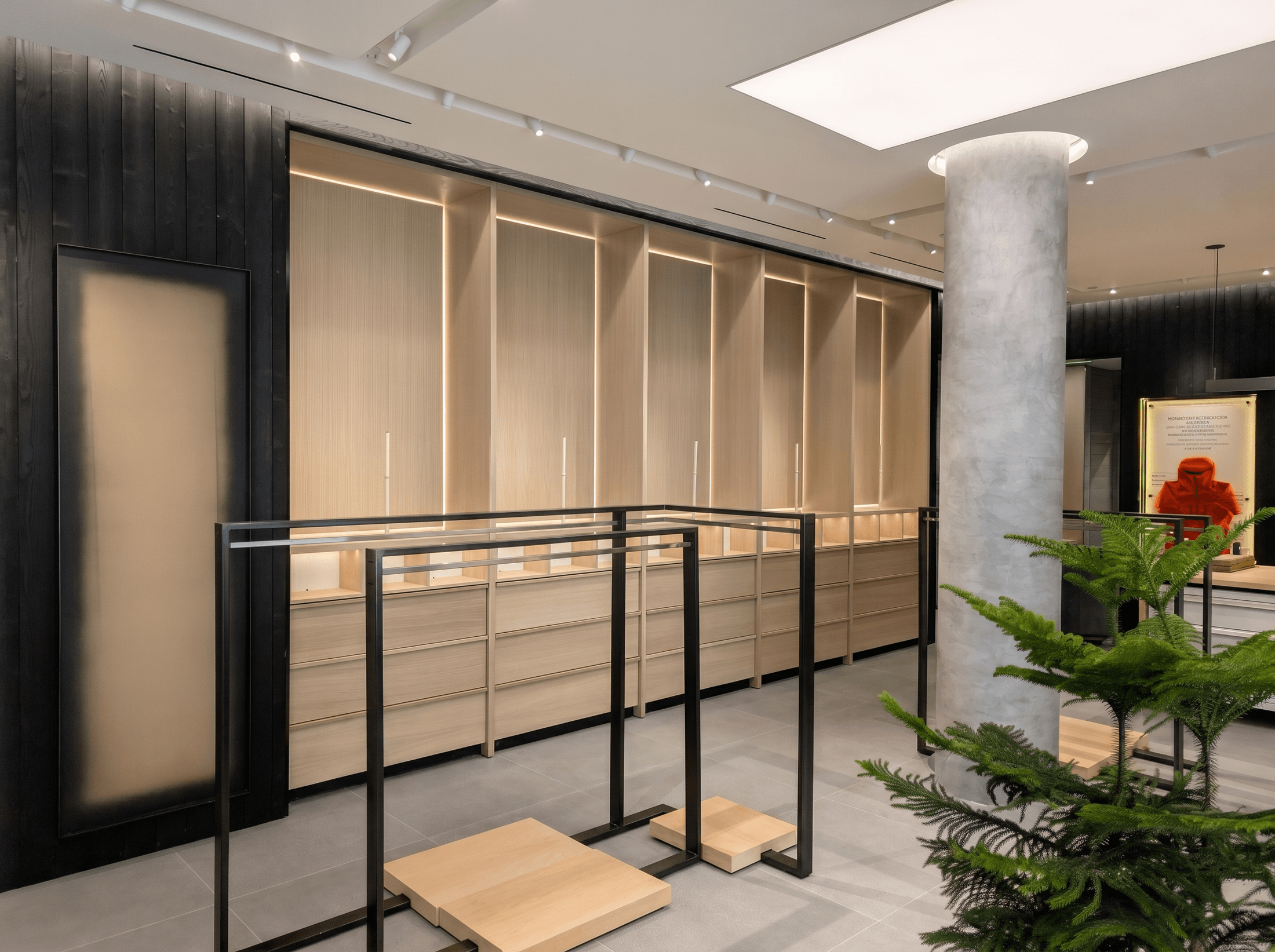 Illuminated Oak Retail Display Wall