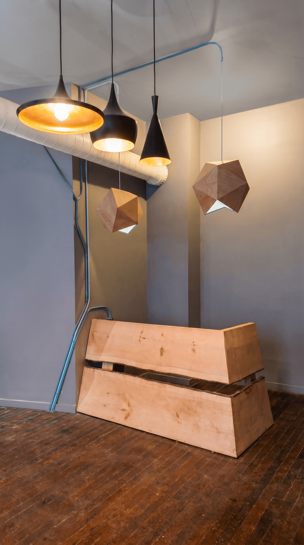 Industrial Pendant Lighting Timber Banquette