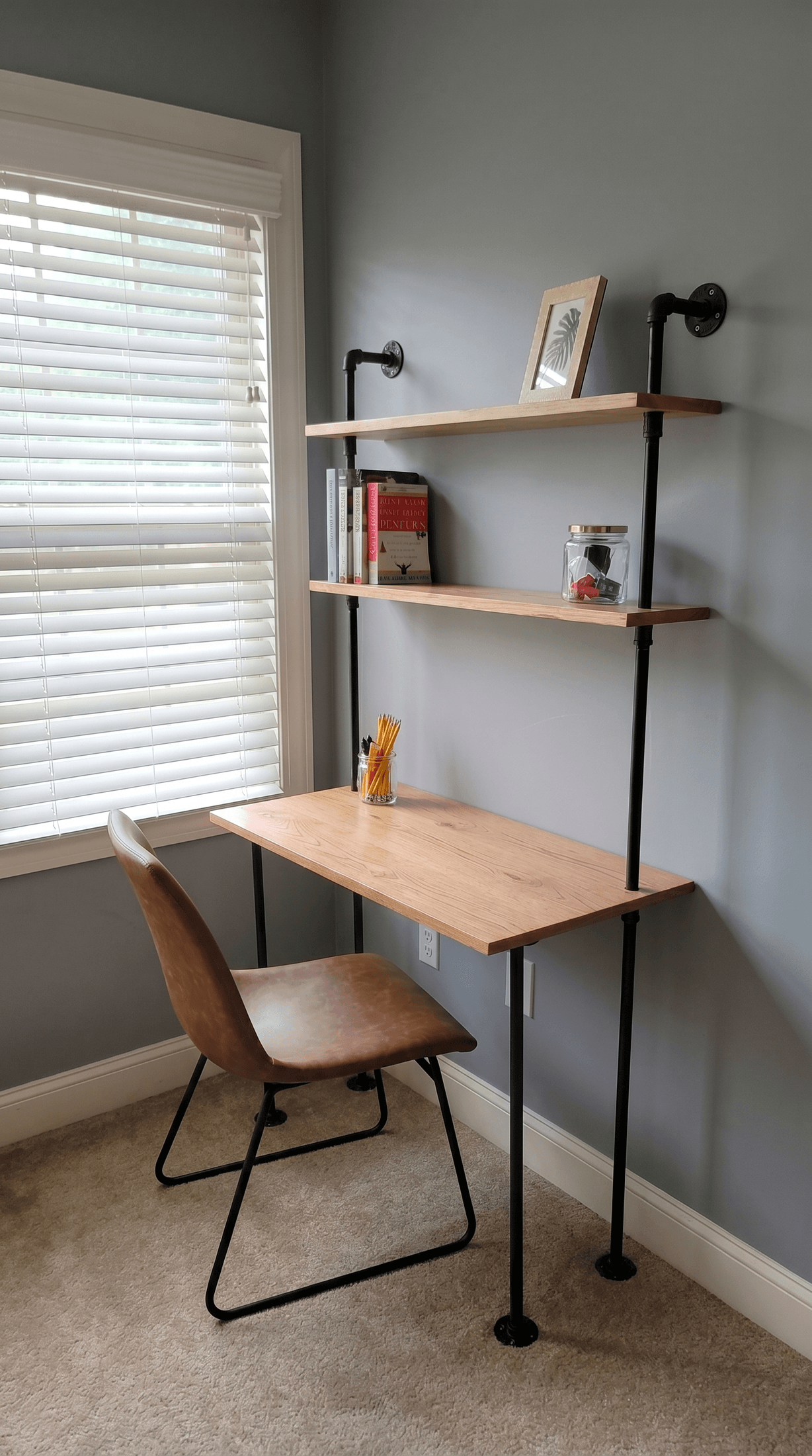 Industrial Pipe Wood Desk Shelving