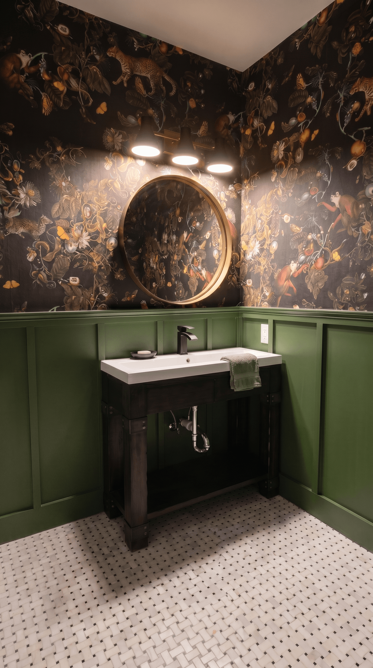 Jungle Wallpaper Olive Powder Room