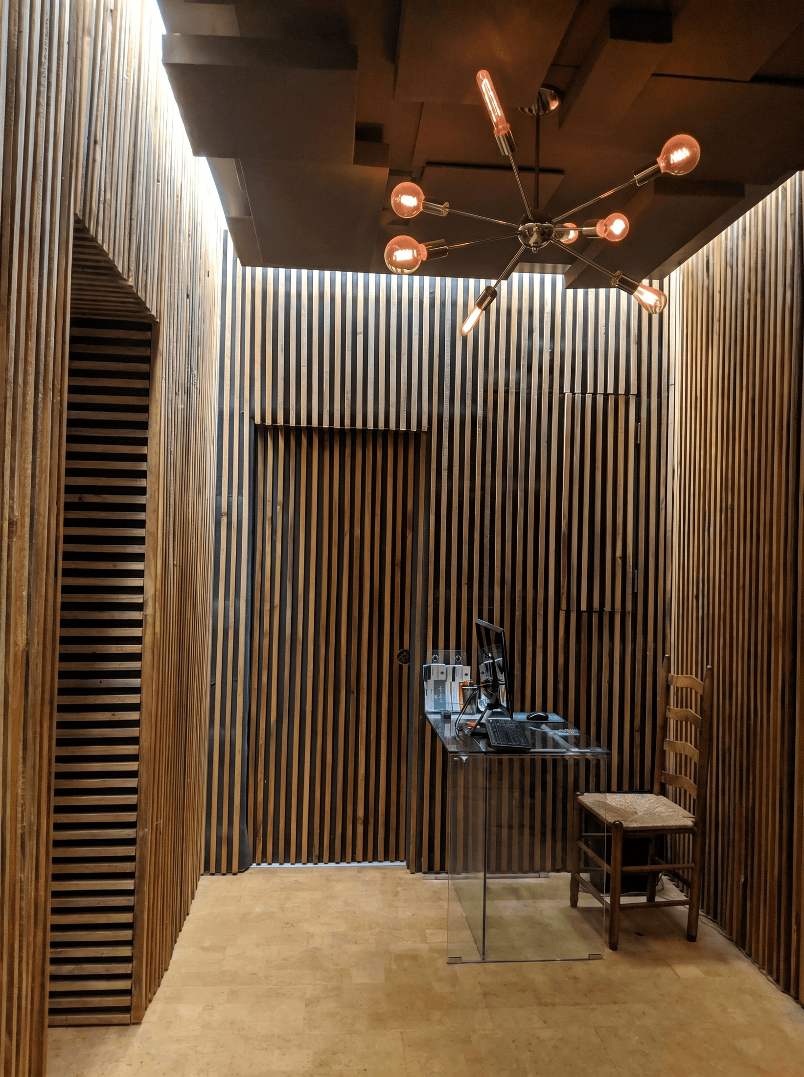 Vertical Wood Slat Reception Wall